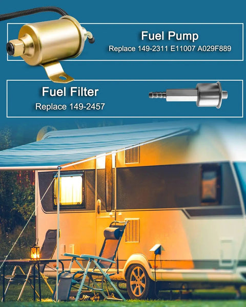 RV Generator Fuel Pump Kit For 4000 4KW Microlite MicroQuiet Series with fuel pump and filter, compatible with Camp Power QG KYD Campers