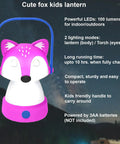 Animal Themed Kids Lantern And Headlamp Set For Camping, pink fox shaped LED nightlight with handle, 100 lumen lantern, battery powered