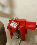 Adjustable Ball Valve Lockout Device For Half To Two And A Half Inch Valves installed on pipeline with lockout padlock