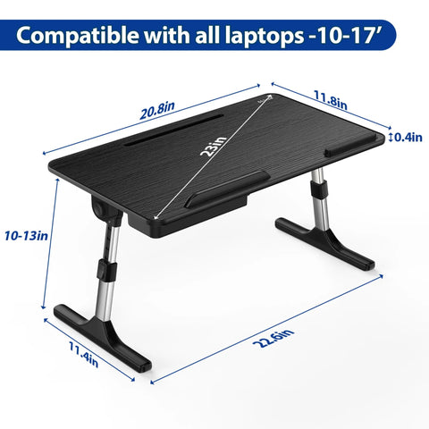 Adjustable Laptop Table With Built In Tablet Groove And Storage Drawer Portable Lap Desk And Foldable Sofa Tray 17 Inch Black
