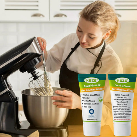 Woman using Food Grade Kitchen Grease For Home Appliances NSF H1 Safe Lubricant for stand mixers, blenders, and coffee machines