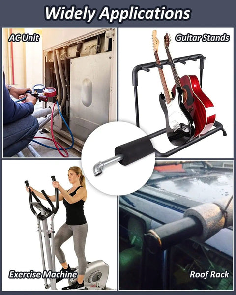 Applications of Do It All Pipe Insulation Foam Tube One And One Quarter Inch Inner Diameter Three Eighths Inch Wall Thickness Six Foot Long For AC Units Guitar Stands Exercise Machine Handles Roof Racks EPDM Fire Resistant Foam Tubing.