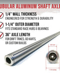 36 Inch Drift Trike Shaft Kit With 12 Axle Nuts And 4 Lock Collars For Beefed Up Ride Aluminum Tubular Axle 11x6 Wheel 420 Chain Includes Racing Slick Tires And Heavy Duty Hardware For Safe Thrills tubular aluminum shaft