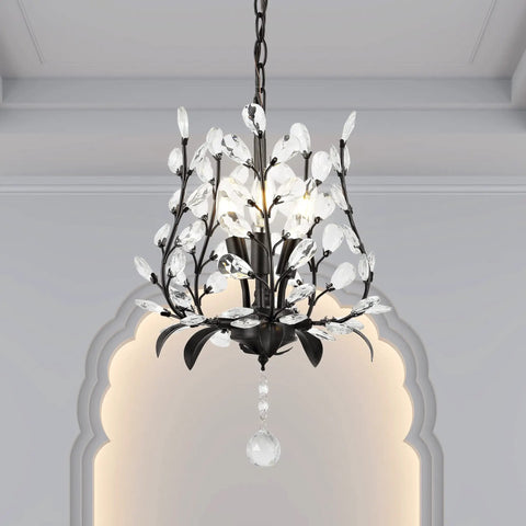Oil Rubbed Bronze 12 Inch 3 Light Dope Bohemian Pendant Light With Vintage LED Branch Ceiling Fixture adorned with crystals