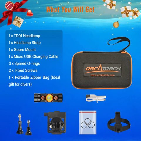Hands Free Diving Headlamp 1200 Lumen Scuba Light With 5 Modes Dual Color White Red IP68 Waterproof Up To 150m with accessories
