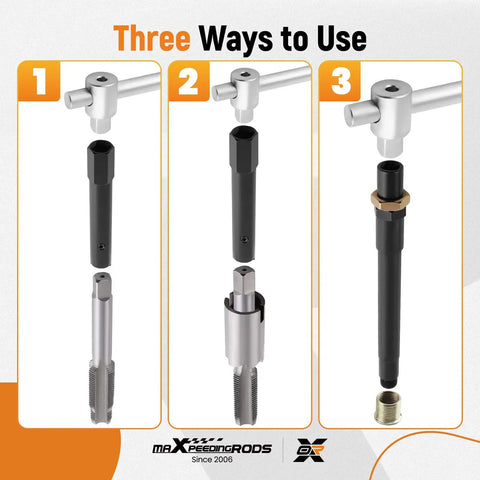 Three ways to use Spark Plug Thread Repair Kit M14 x 1.25 Taps And Inserts, 26 Piece Rethreading Tools Set with car engine parts.