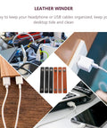 Six Piece Slick Leather Cable Straps For Usb Gadgets And Headphones Black Anti Tangle Wire Ties near tech gadgets.