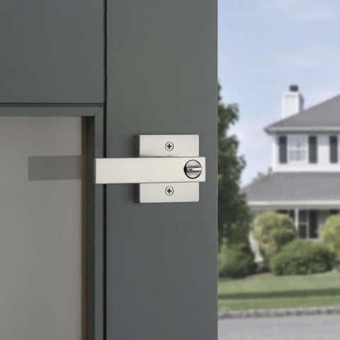 Singapore Entry Door Handle With Lock And Key For Exterior Front Doors Satin Nickel Reversible Lever SmartKey Rekey Security No Fuss