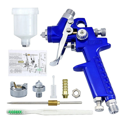 HVLP Paint Spray Gun with 125CC Cup and 0.8Mm Nozzle for Car Repairs showing blue spray gun and assorted parts.