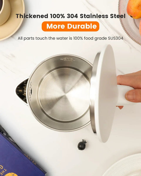 Top view of Electric Kettle Stainless Steel 1 Liter 1200W Quick Boil With Double Wall Cool Touch Design Auto Shut Off BPA Free