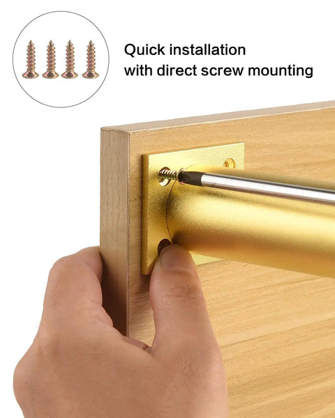 Switch Up Your Setup With These Durable Adjustable Furniture Legs Crafted From Heavy Aluminum Alloy Featuring Quick Height Tweaks On Twist Base Ideal For Beds Couches Cabinets And Shelves Comes In Sweet Gold Sharp Black Or Clean Silver Finishes, showing gold leg installation with screws.