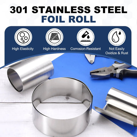 High Elasticity Stainless Steel Narrow Foil Strip Roll 0.2mm X 20mm X 1m for pro crafts and industrial use with tools