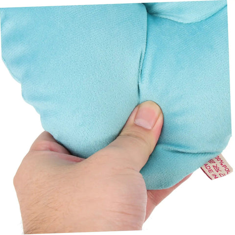 Close-up of hand squeezing blue Office Desk Nap Pillow Ergonomic Face Down Rest Cushion Plush Lightweight Portable Sleep Pillow