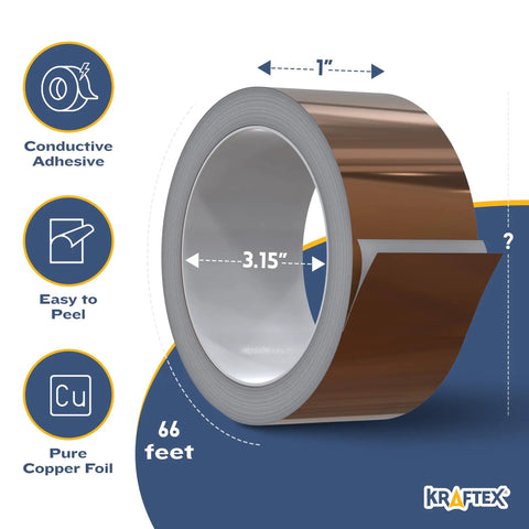 Dope Copper Tape 1 Inch By 66 Ft Conductive Adhesive Foil roll showing conductive adhesive and pure copper foil.