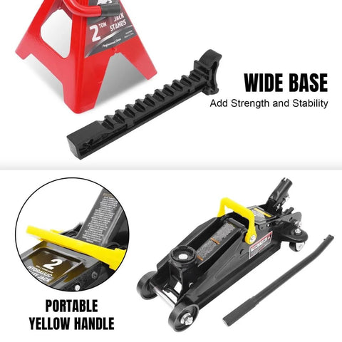 2 Ton Hydraulic Floor Jack With Two Jack Stands Red And Black 4000 Lbs Capacity Trolley Service Jack Combo details and features