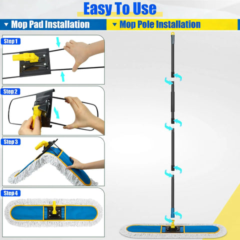 Heavy Duty Industrial 39 Inch Dust Mop For Wet Dry Floor Cleaning With 2 Cotton Mop Pads installation steps