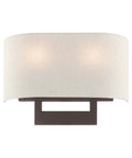 Bronze Wall Sconce With Contemporary Design, two-light fixture, bronze finish, oatmeal shade, sleek modern lighting