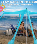 Beach Canopy Tent 11 By 11 Ft With 6 Sandbags, 4 Stability Poles, Extra Windproof Ropes in use on a beach