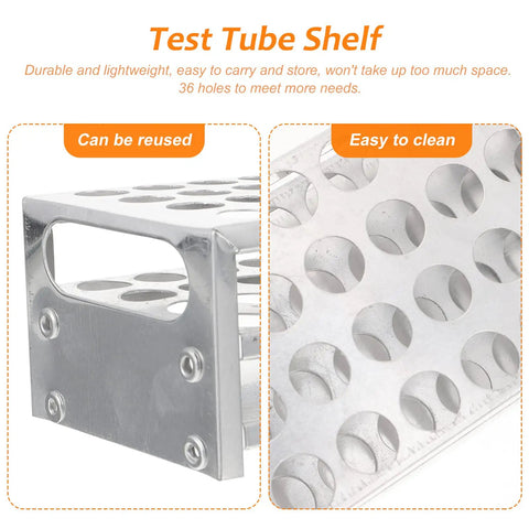 Premium Aluminum Test Tube Rack Stand For Lab Safety Small Test Tubes Metal Holder showing 36 holes and durable design.