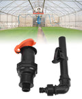 Heavy Duty Hose Water Intake Connector That Slams Shut To Stop Leaks Fast For Your Irrigation System, Lawn Sprinklers, And Greenhouse Gardens In Style. black ABS G3/4 hose connector shown with orange cap for greenhouse irrigation