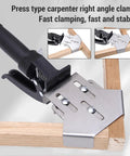 Heavy Duty Stainless Steel Right Angle Clamp With Quick Fix Press Handle For 90 Degree Woodworking Cabinet Making And Furniture Building Projects Built To Last With One Touch Release And Fast Rod Adjustment on wood