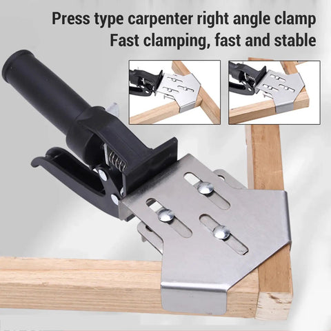 Heavy Duty Stainless Steel Right Angle Clamp With Quick Fix Press Handle For 90 Degree Woodworking Cabinet Making And Furniture Building Projects Built To Last With One Touch Release And Fast Rod Adjustment on wood