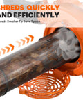 Beast 3-In-1 Gas Leaf Blower Mulcher And Vacuum With 450 CFM Air Flow And 200 MPH Velocity showcasing shredding efficiency.