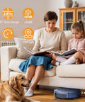 Robot Vacuum And Mop Combo With Schedule App Remote Voice Control 2300Pa Strong Suction Slim Self Charging Dock 2 In 1 Floor Cleaner For Pet Hair On Carpets And Hard Floors in use near a family and dog.
