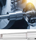 MT4 to R8 taper arbor sleeve, metal, installed in lathe spindle.