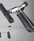 All In One Bike Chain Repair Kit With Chain Breaker Master Link Pliers Wear Checker And Storage Pouch, chain breaker tool visible.