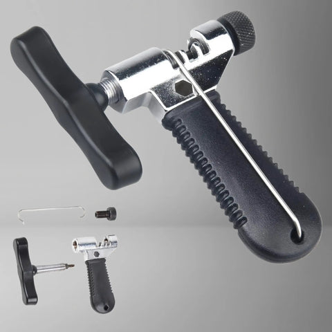 All In One Bike Chain Repair Kit With Chain Breaker Master Link Pliers Wear Checker And Storage Pouch, chain breaker tool visible.