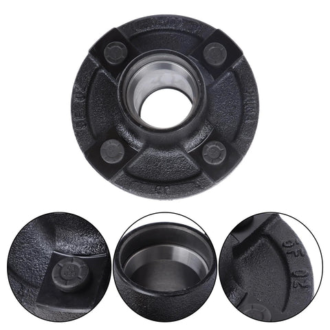 Trailer hub kit front view: black cast-iron hub with four bolts around rim and central bearing bore