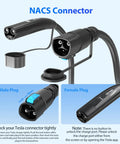 Heavy Duty 21 Foot NACS EV Extension Cord Supports Up To 50A At 240V, showcasing male and female plugs for easy charging.