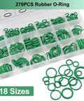 Car AC Repair Kit With 270Pcs Green Rubber O Ring Set and 102Pcs Valve Core Kit in box, 18 sizes, for R12 R134a systems