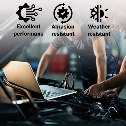 Mechanics using Heavy Duty Braided Wire Loom And Heat Shrink Cable Sleeving Kit for wires cables abrasion and weather resistance.