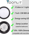 7 Inch Flush Mount LED Ceiling Light Fixture 120V Dimmable 12W 800 Lumens With 3000K 4000K 5000K Adjustable CCT Bronze Finish details