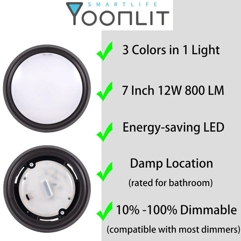 7 Inch Flush Mount LED Ceiling Light Fixture 120V Dimmable 12W 800 Lumens With 3000K 4000K 5000K Adjustable CCT Bronze Finish details