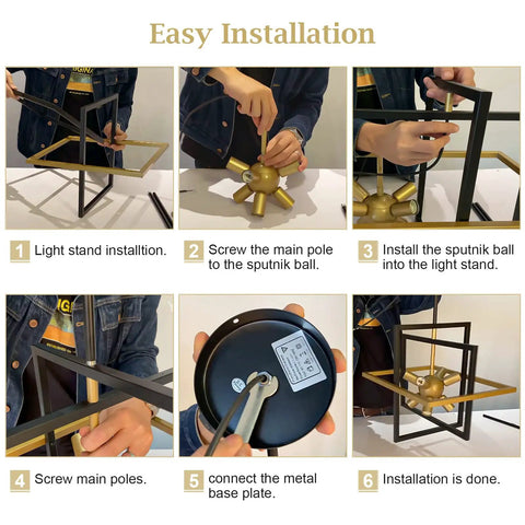 Installation steps for Black And Gold Dope Industrial 8 Light Geometric Pendant Chandelier for Dining Room and Kitchen Island