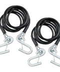 Two Coiled Trailer Safety Cable Kits With S Hooks, 7500 Lb Capacity, 7 Feet Long, Black Heavy Duty Towing Cables, Set Of 2