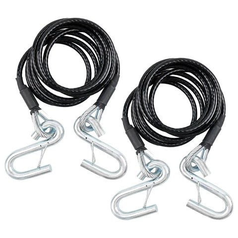 Two Coiled Trailer Safety Cable Kits With S Hooks, 7500 Lb Capacity, 7 Feet Long, Black Heavy Duty Towing Cables, Set Of 2