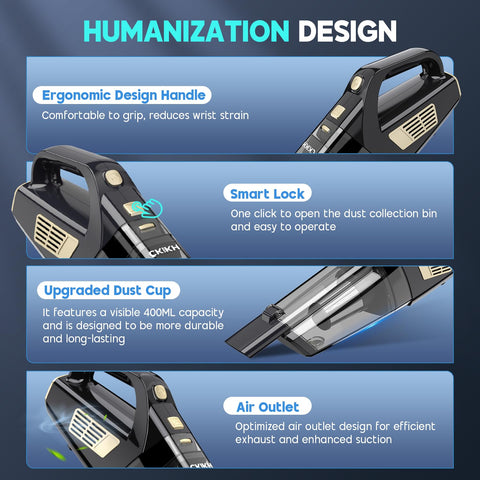Cordless Handheld Vacuum With 15000Pa Suction And Cyclonic Technology showcasing ergonomic design and features