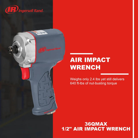 Half Inch Air Impact Wrench With Quiet Technology Up To 650 Foot Pounds Of Torque Ultra Compact And Light Weighs About Two Point Four Pounds Max Control For Big Jobs Like Heavy Duty Assembly And Suspension Work displayed.