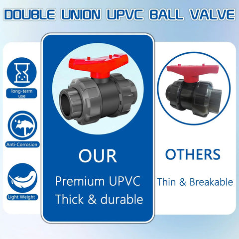 1 Inch UPVC Ball Valve True Union Full Flow PVC SCH 80 comparison showing durability and features