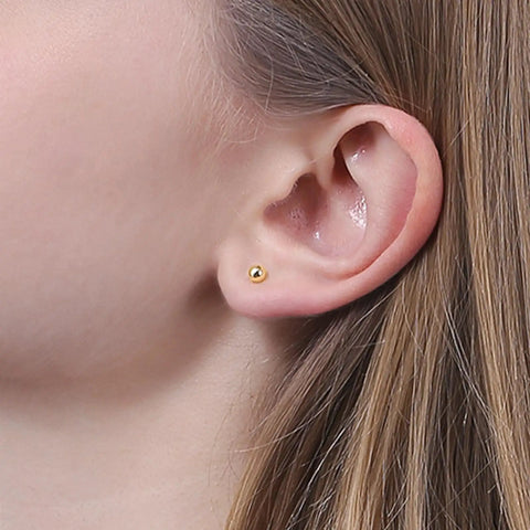 14K Gold Stud Earrings for Women Hypoallergenic Flat Back Everyday Bling Lead Free Nickel Free Durable Shine Comfortable Flat Back Earrings Safe for Sensitive Ears Classic Dainty Jewelry Gift for Any Occasion on ear