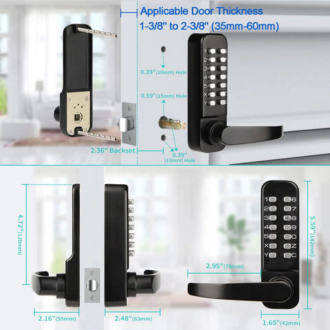 Keyless Entry Door Lock With Handle Mechanical Keypad Door Lock Digital Combination Front Door Lock For Outdoor Gates Waterproof Weatherproof Auto Lock Normal Open 100 Percent Mechanical No Batteries Needed
