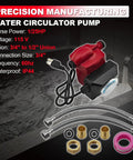 Heavy Duty 1 6 Horsepower Hot Water Circulation Pump 3 4 Inch Cast Iron Body 115 Volt Grundfos Replacement Up15 10Su7p Tlc with accessories