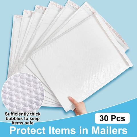 Extra Large Bubble Mailers 14x19 Inches Resealable Padded Envelopes Waterproof Shipping Bags White 30 Pack displayed fan shape