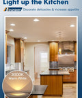 Kitchen with 12 Pack 4 Inch LED Can Lights Retrofit Recessed Downlights With Baffle Trim Dimmable 8.5W Equivalent To 60W 3000K