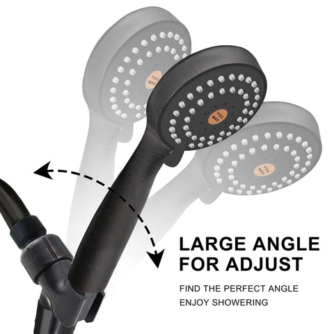 High Pressure Handheld Shower Head Set With Powerful Spray For Low Water Pressure, adjustable bracket detail, dark bronze