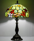 Classic Tiffany Style Table Lamp With Stained Glass Shade, 12 Inch Wide And 19 Inch Tall, Antique Bronze Base, UL Listed